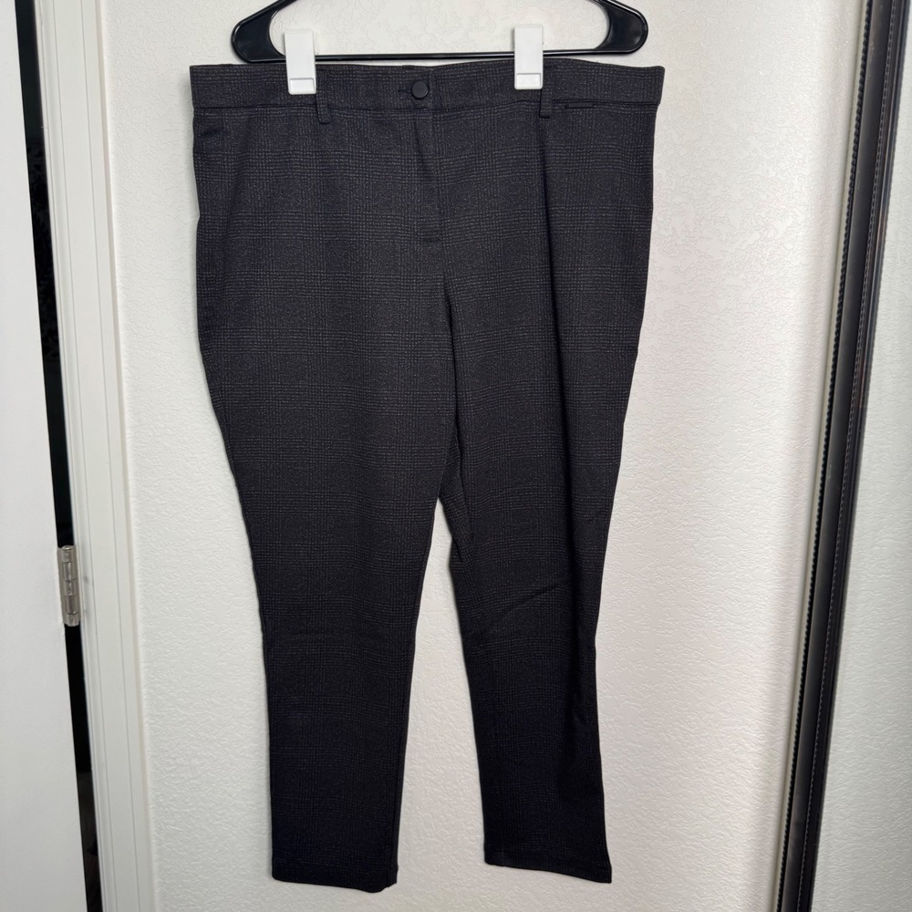 Mario Serrani Trousers Women XL Black Gray Plaid‎ Stretch Slim Leg Career Pants